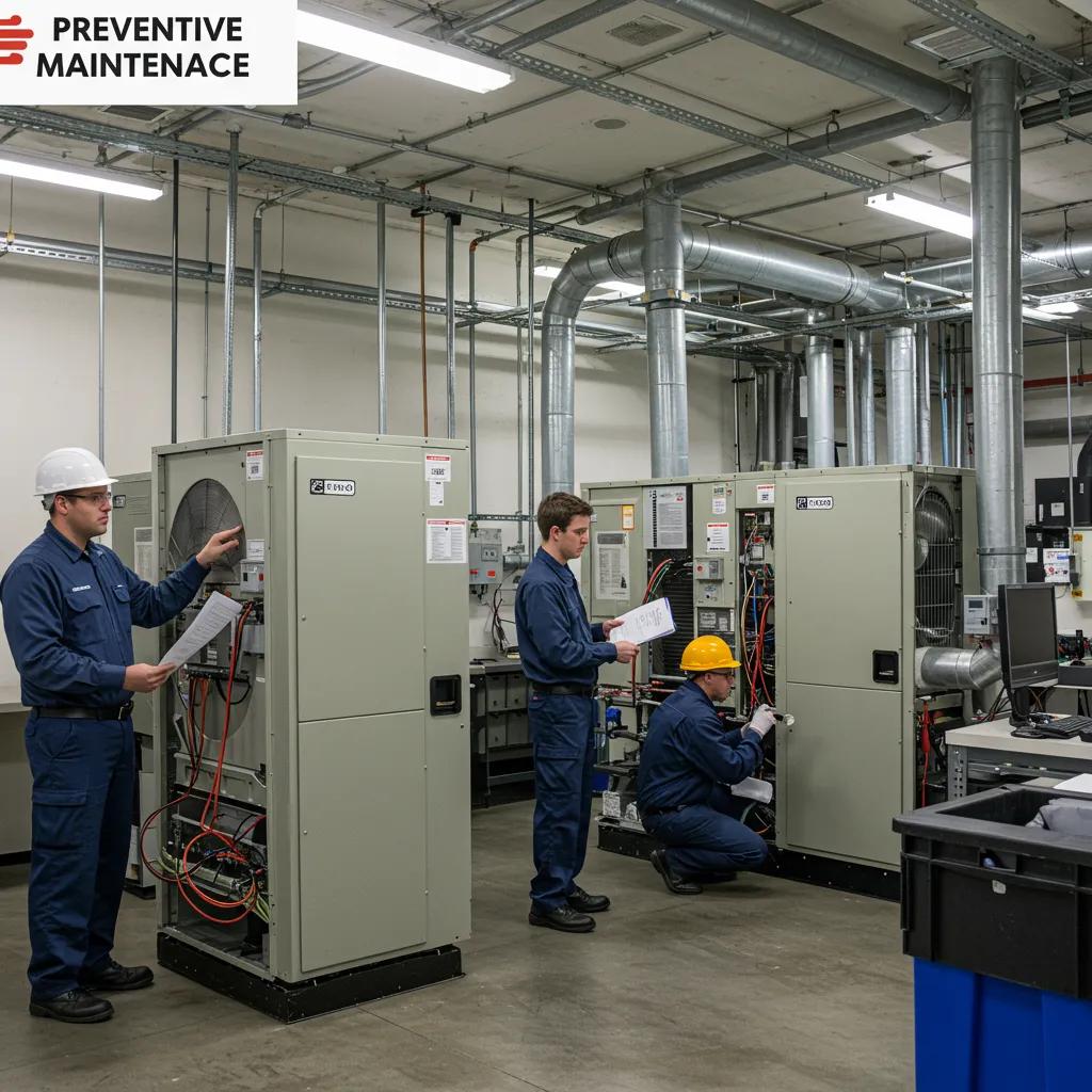 Technicians servicing HVAC systems, highlighting the benefits of preventive maintenance in commercial properties