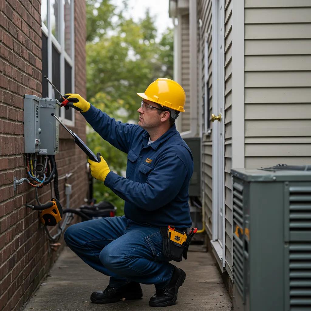 Property maintenance technician performing routine inspections on a residential property