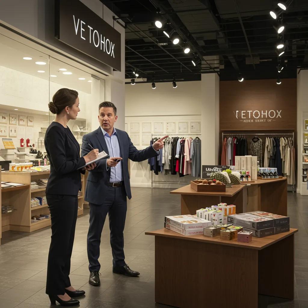 Commercial property broker presenting a retail space to a business client